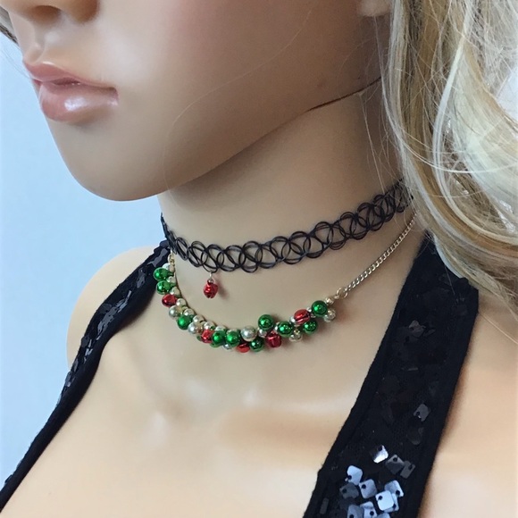 Claire’s Jingle Bell Christmas Holiday Mixed Choker Necklace 2-Pack Set - Picture 5 of 8